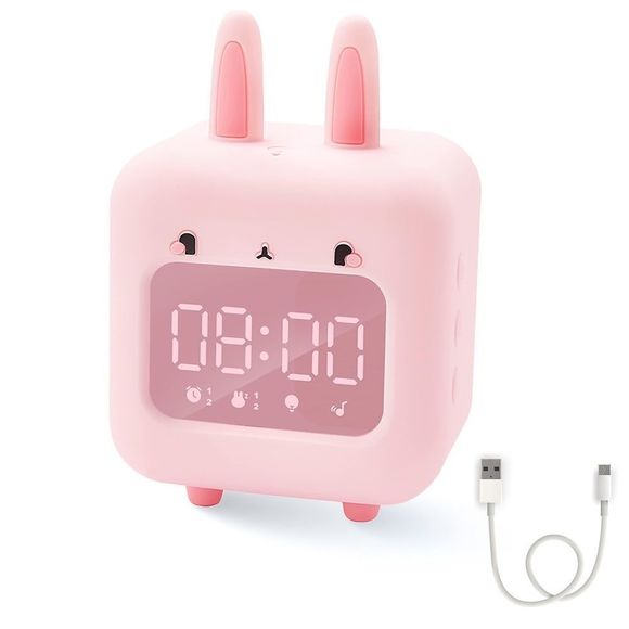 Pink Light Up Smart Rabbit Ears LED  Music Alarm Clock,Multi-Functional For Kids - Picture 3 of 16